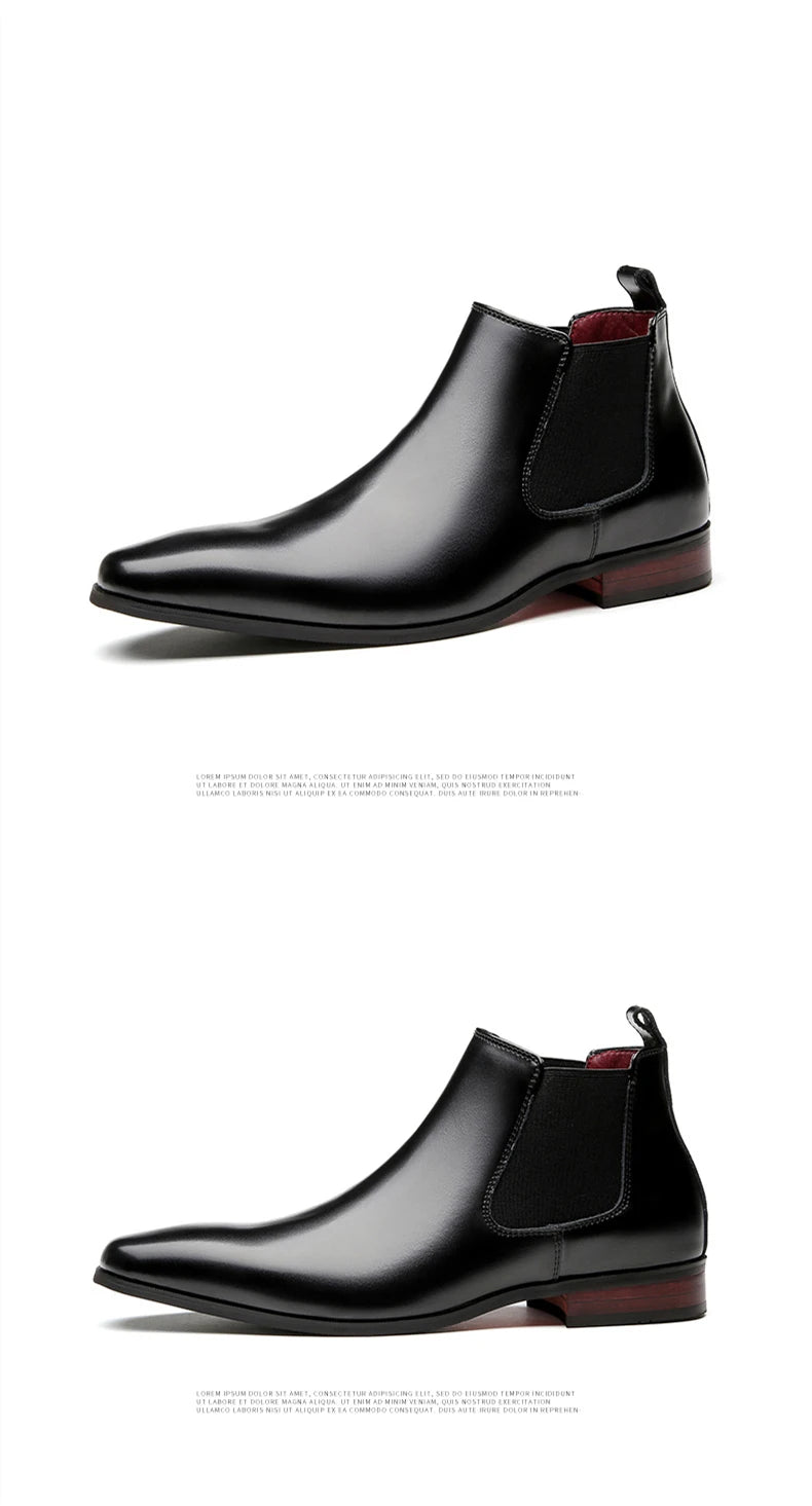 Elegant Simple Men Leather Boots Long Tip Square Toe British Chelsea Boots for Men Formal Business Luxury Shoes Spring Winter