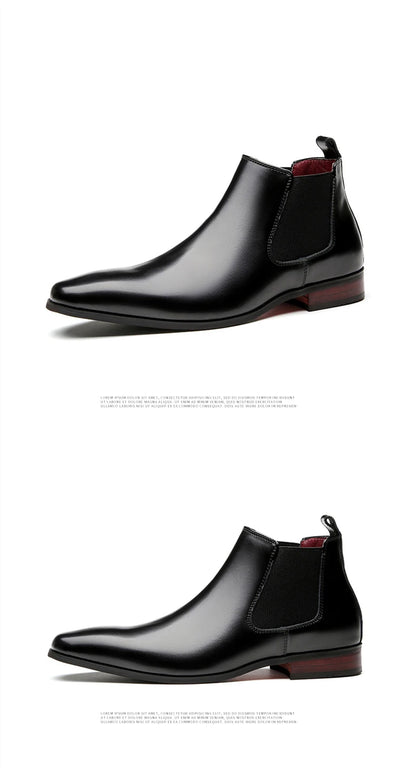 Elegant Simple Men Leather Boots Long Tip Square Toe British Chelsea Boots for Men Formal Business Luxury Shoes Spring Winter