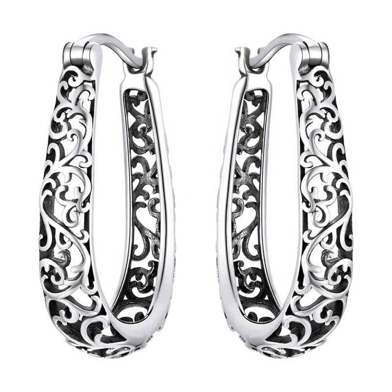 Gold Plated Filigree Hoop Earrings 925 Sterling Silver Vintage Vine Earrings For Women Fine Jewelry Original Design