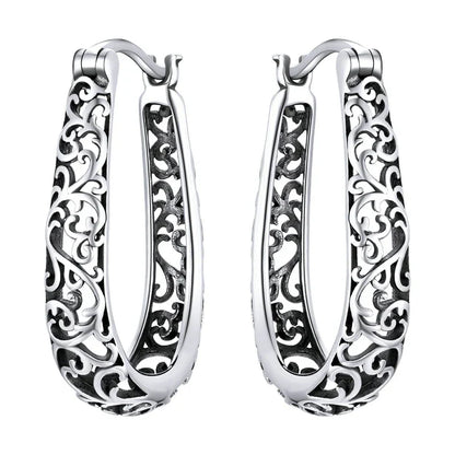 Gold Plated Filigree Hoop Earrings 925 Sterling Silver Vintage Vine Earrings For Women Fine Jewelry Original Design