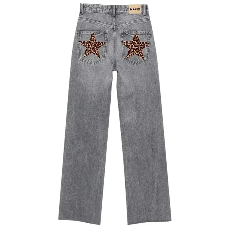 High street coated micro-flare jeans American retro heavy industry men and women black gothic retro casual loose jeans