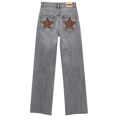 High street coated micro-flare jeans American retro heavy industry men and women black gothic retro casual loose jeans