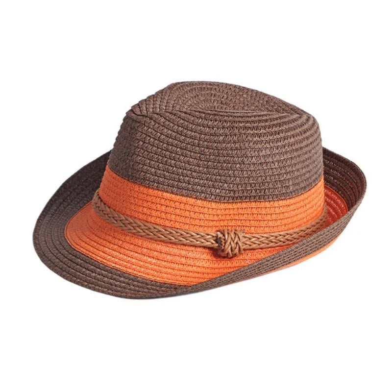 Classic Nostalgic Striped Straw Hat for Outdoor Travel Parent-child Fedoras Sun Shading and Sun Protection Denim Hat
