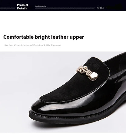 Lightweight Metal Trim Retro British Style Small Leather Shoes Pointed Leather Matching Color Slip-On Loafers for Men