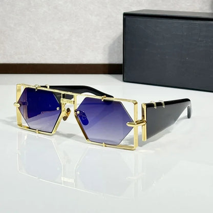 Hexagon 004 Desinger Brand Sunglasses Men Women Metal Thick Acetate Luxury Square Classical Outdoor Solar Shades UV400 with Case