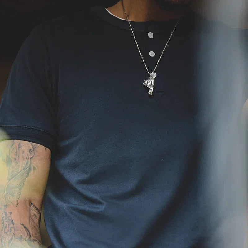 Cotton Men's Henry T-Shirts Soft Breathable Vintage Tops Tee Shirt Solid Casual Classic Buttons Shirt Hot Man Clothing