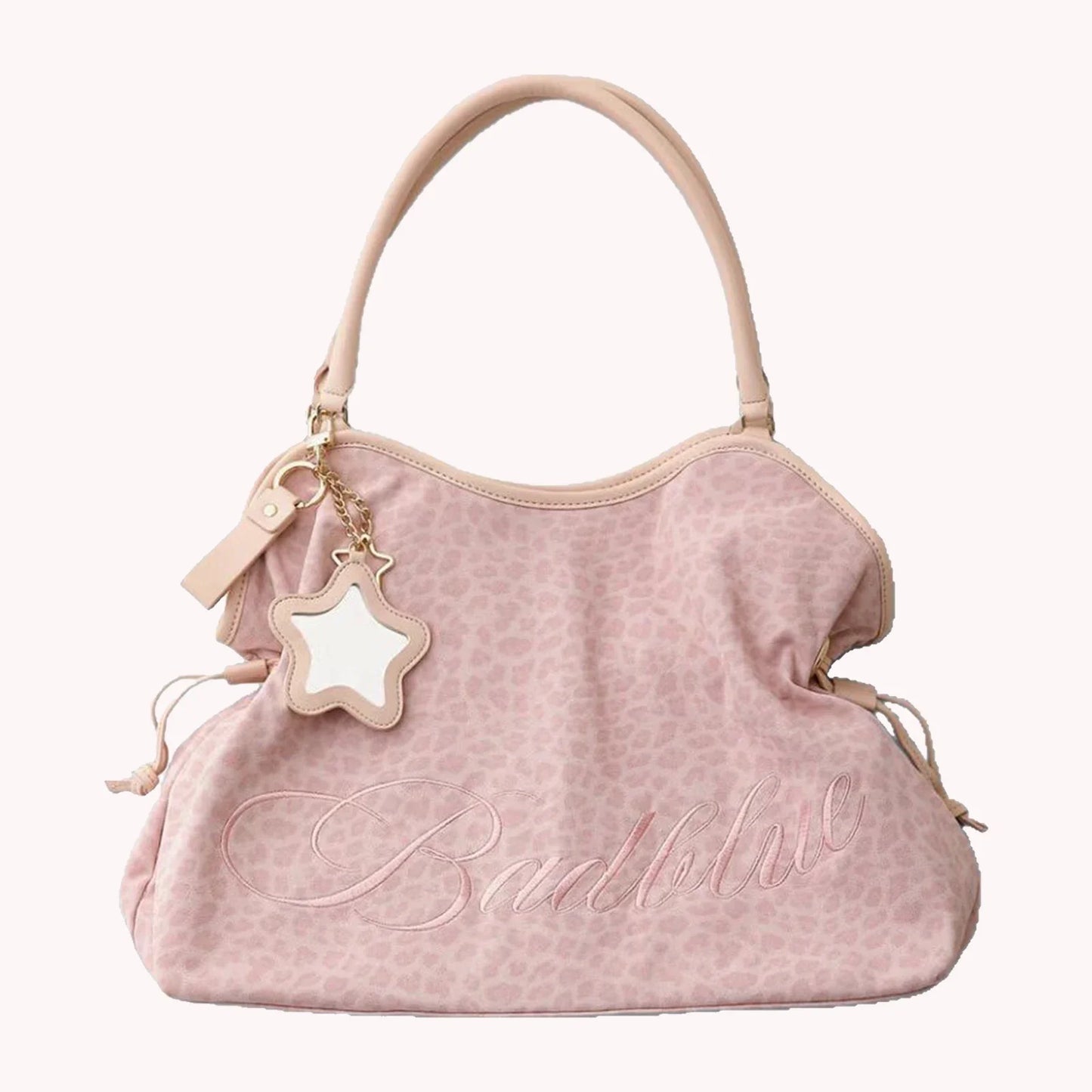 Women Leopard Print One Shoulder Armpit Bag Embroidered Letter Large Capacity Tote Bag Ladies Drawstring Versatile Underarm Bags