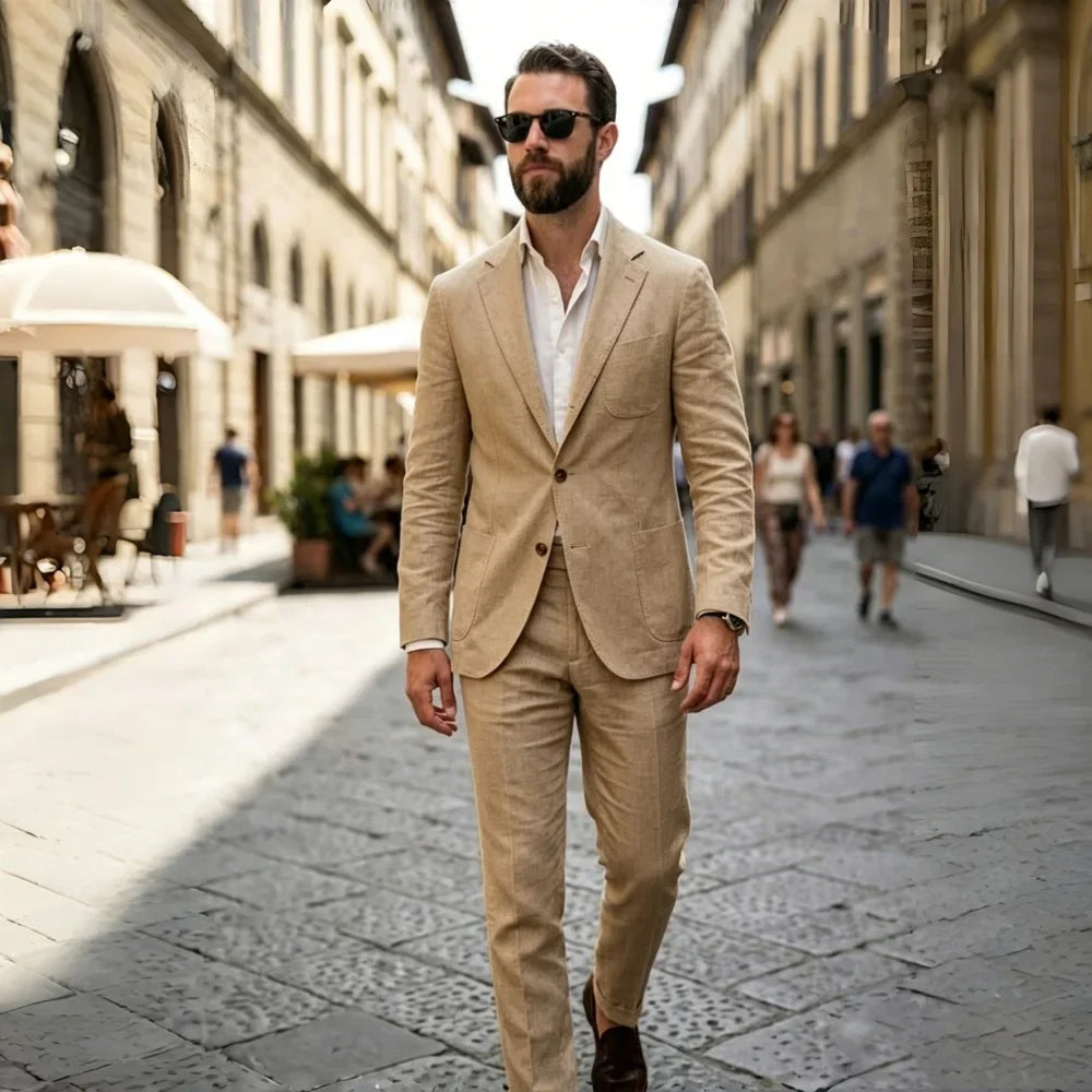Linen Summer Suits for Men 2 Pieces Single Breasted Breathable Lightweight Jacket with Pants Tailor Made Wedding Tuxedo 2026