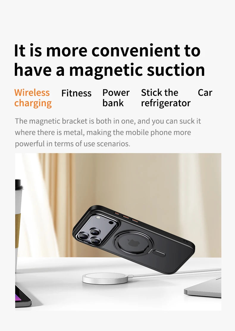 360° Rotating Stand Magnetic Case For iPhone 17 16 15 14 13 12 11 Pro Max Plus 17Air 16e Premium Metal Button Folding Bracket