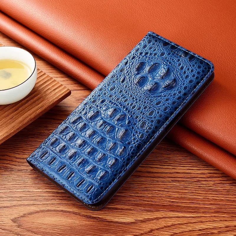 Crocodile Genuine Leather Magnetic Flip Case For iPhone 16 16e 15 14 11 12 13 Pro X XS Max Plus Mini SE 2025 All-inclusive Cover