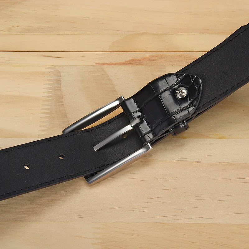 Men's Alligator Pattern Belt - Alloy Buckle, , Square Button, Fashionable Adjustable Dress Belt