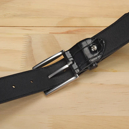 Men's Alligator Pattern Belt - Alloy Buckle, , Square Button, Fashionable Adjustable Dress Belt