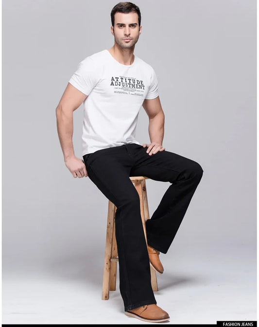 Mens Winter Stretch Denim Jeans Thicken Warm Pants Slim Slightly Flare Trousers Boot Cut Fit Polar Fleece Jeans