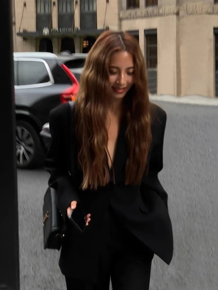 Fashionable Slim Fit Black Blazer for Women 2025 Spring and Autumn New Arrival Solid Color Slimming Casual Long Sleeve Blazers