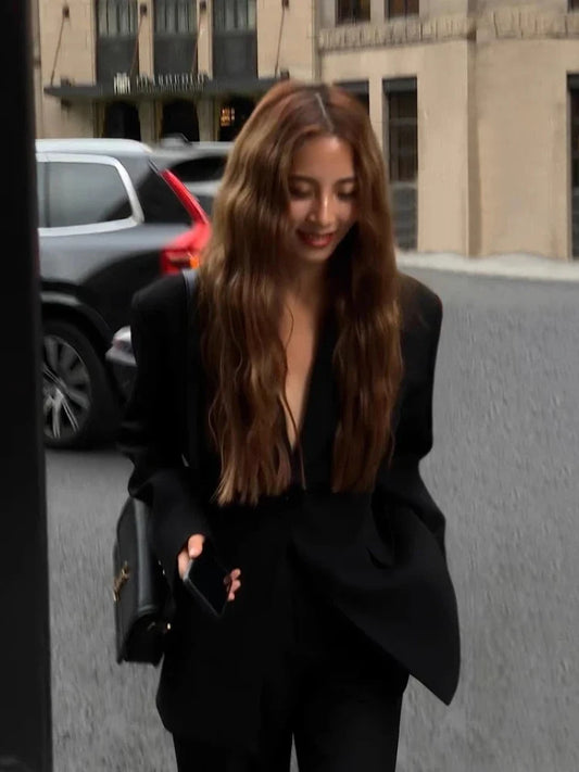 Fashionable Slim Fit Black Blazer for Women 2025 Spring and Autumn New Arrival Solid Color Slimming Casual Long Sleeve Blazers