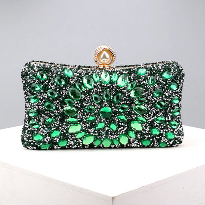 Full Diamonds Evening Bags Acrylic Flower Rhinestones Clutch Bags Metal Pearl Luxury Prom Wedding Dinner Handbags