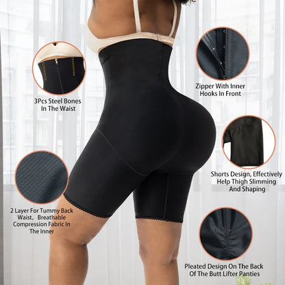 High Waist Body Shaper Women Postpartum Recovery Tummy Control Butt Lifter Zipper With Inner Hooks In Front Shapewear Shorts
