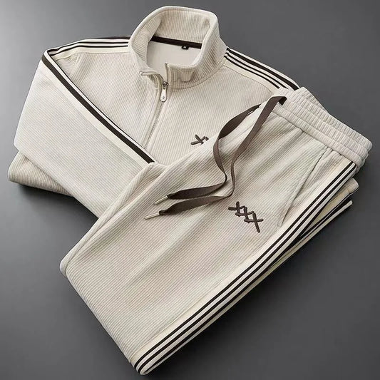 Fall and Winter Men's New Fashion Casual Sports Two-Piece Stand Neck Cardigan Jacket Trend Straight Leg Trouser Suit