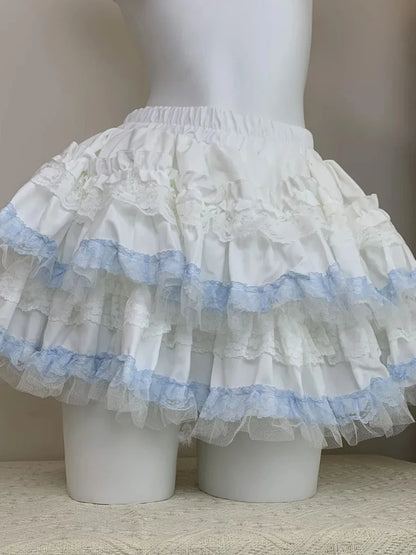 Lolita Sweet Cake Skirts Women Slim Lace Patchwork Sexy Mini Ball Gown Skirts Kawaii Casual Japan Cute Summer A Line Skirt
