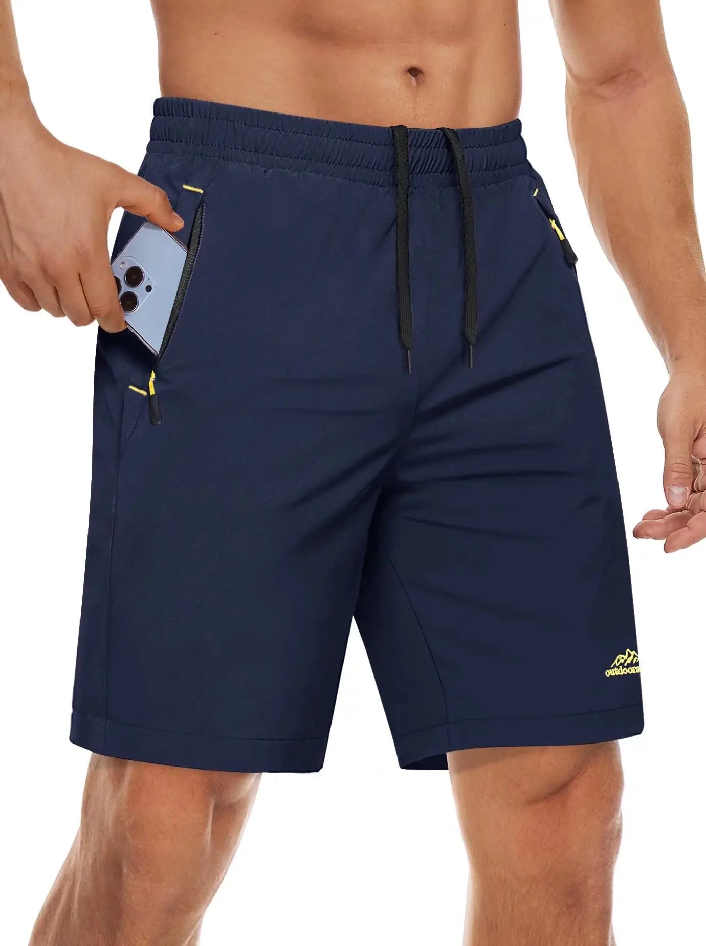 Quick Dry Athletic Shorts with Zipper Pockets Men's Summer Running Shorts Gym Training Workout Fitness Hiking Shorts