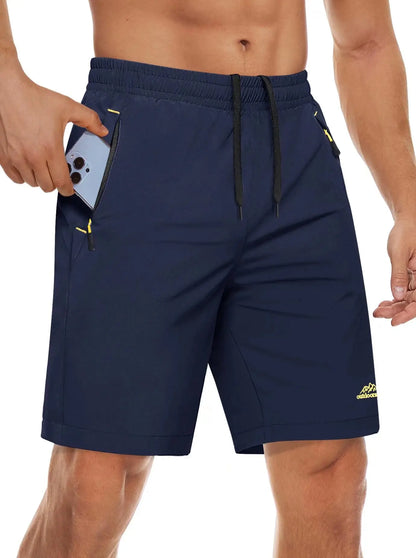 Quick Dry Athletic Shorts with Zipper Pockets Men's Summer Running Shorts Gym Training Workout Fitness Hiking Shorts