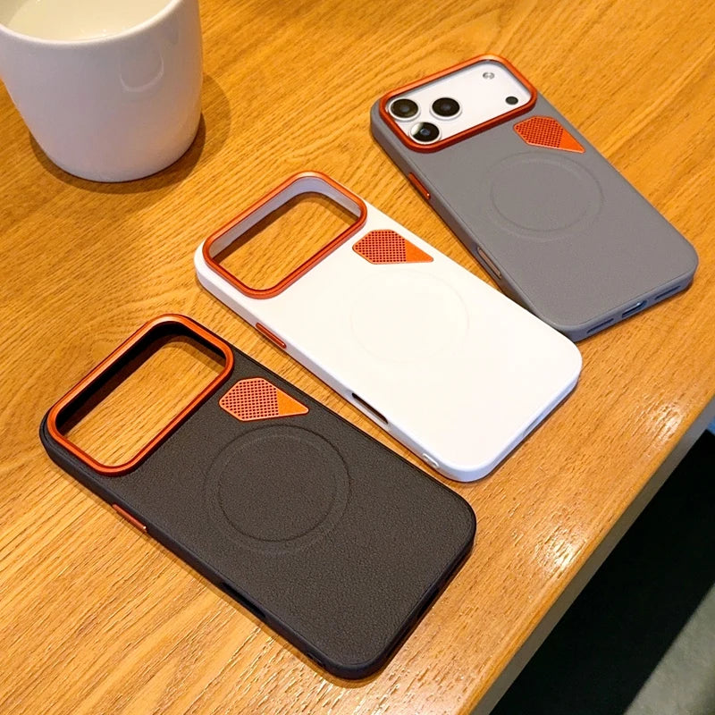 Iphone 17 Pro Máx Case ELVEV Magnetic Luxury PU Leather Heat Dissipation Protection Cover for iPhone 17, Air