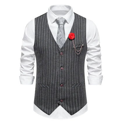 Men's Suit West Retro Striped Mail Single Breasted Waistcoat Wedding Groomsman Dress Banquet Business Daily Work Outfit Top Coat