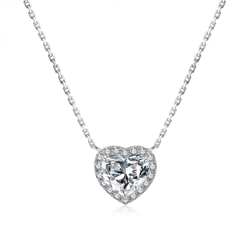 1-4 Carat Heart Cut Moissanite Halo Pendant Necklace for Women 925 Sterling Silver Love Necklace Anniversary Gift Fine Jewelry