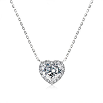 1-4 Carat Heart Cut Moissanite Halo Pendant Necklace for Women 925 Sterling Silver Love Necklace Anniversary Gift Fine Jewelry