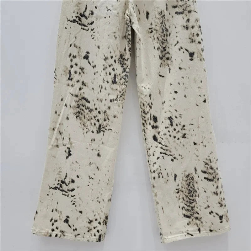 High Waist Y2K Women Jeans Loose Fit Straight Leg Baggy Denim Pants for Girls Retro Beige Wide Women's Jeans Y2K Pants