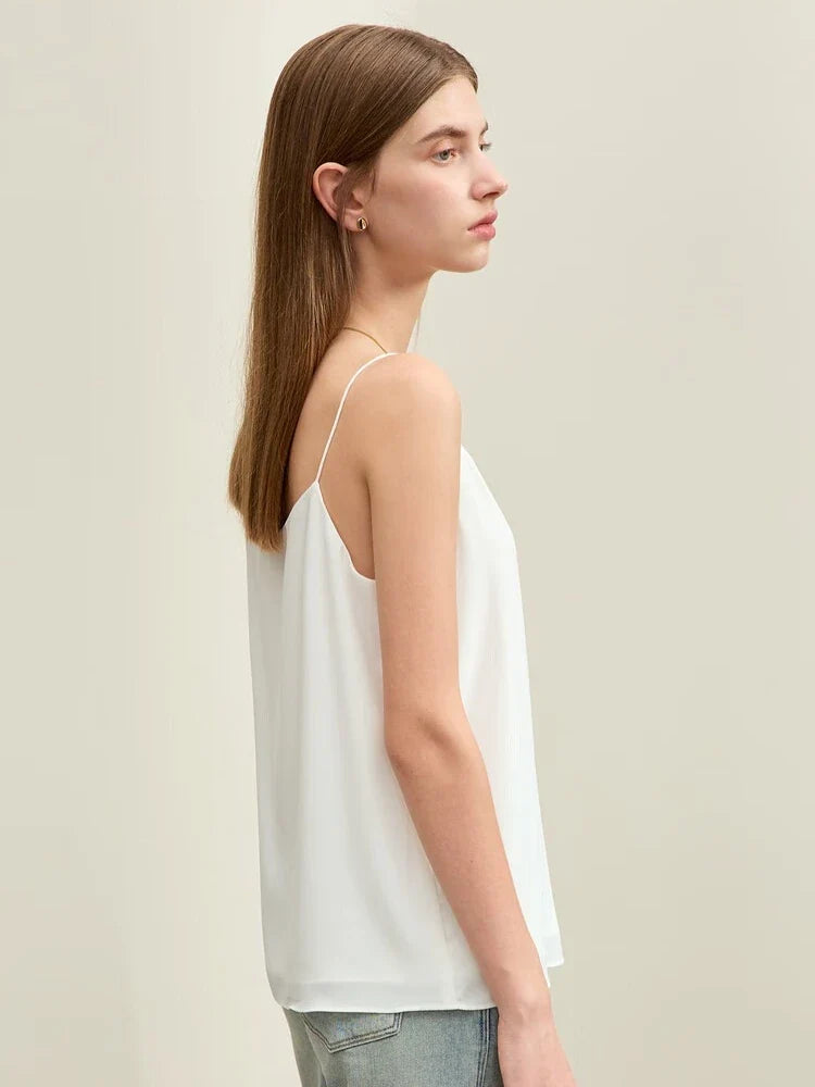 Minimalism Camis For Women 2025 Autumn New Commuter Straight Solid Halter Chiffon Female Comfortable Casual Tanks 12411011
