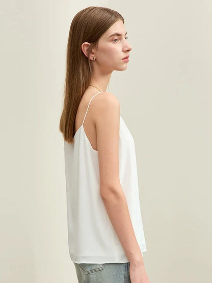 Minimalism Camis For Women 2025 Autumn New Commuter Straight Solid Halter Chiffon Female Comfortable Casual Tanks 12411011