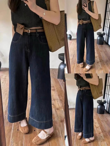 Women's Plus Size Straight-Leg Jeans Autumn Slimming Bell Bottoms 2025 New Arrival Trendy Pants Nine-Point Length