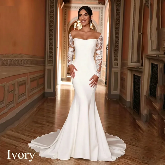 Mermaid Wedding Dresses Sexy Open Back Button Bridal Gowns Pleat Long Sleeves Sweep Train Vestido Customized