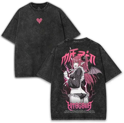 My Dress-Up Darling Kitagawa Marin Kawaii Graphic Print T-shirt Men Women Retro Washed O-neck Cotton Tee Oversize Summer New Top