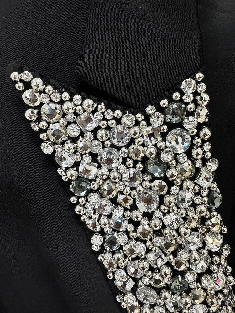 HIGH STREET Newest Fashion 2026 S/S Designer Fashion Jacket Women's Slim Fitting Luxury Rhinestone Diamonds Beaded Long Blazer