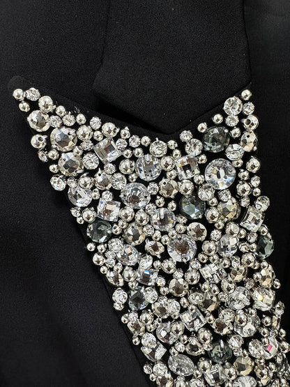 HIGH STREET Newest Fashion 2026 S/S Designer Fashion Jacket Women's Slim Fitting Luxury Rhinestone Diamonds Beaded Long Blazer