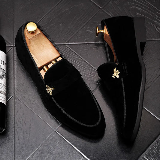 Men's Fashion Suede Leather Embroidery Loafers Mens Casual Printed Moccasins Oxfords Shoes Man Party Driving Flats EU size 38-45