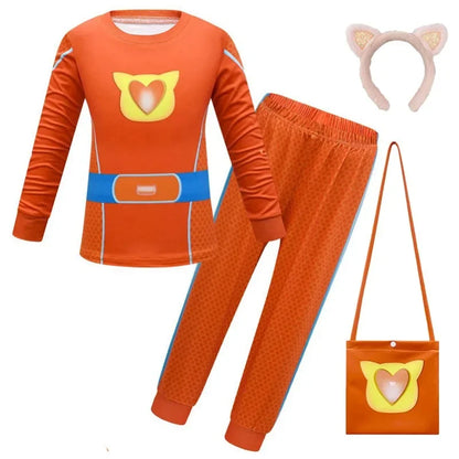 Children SuperKitties Halloween Cartoon Boys Cosplay Costume Super Kitties Buddy Girls Cos Suits Mask Bag Kids Birthday Clothing