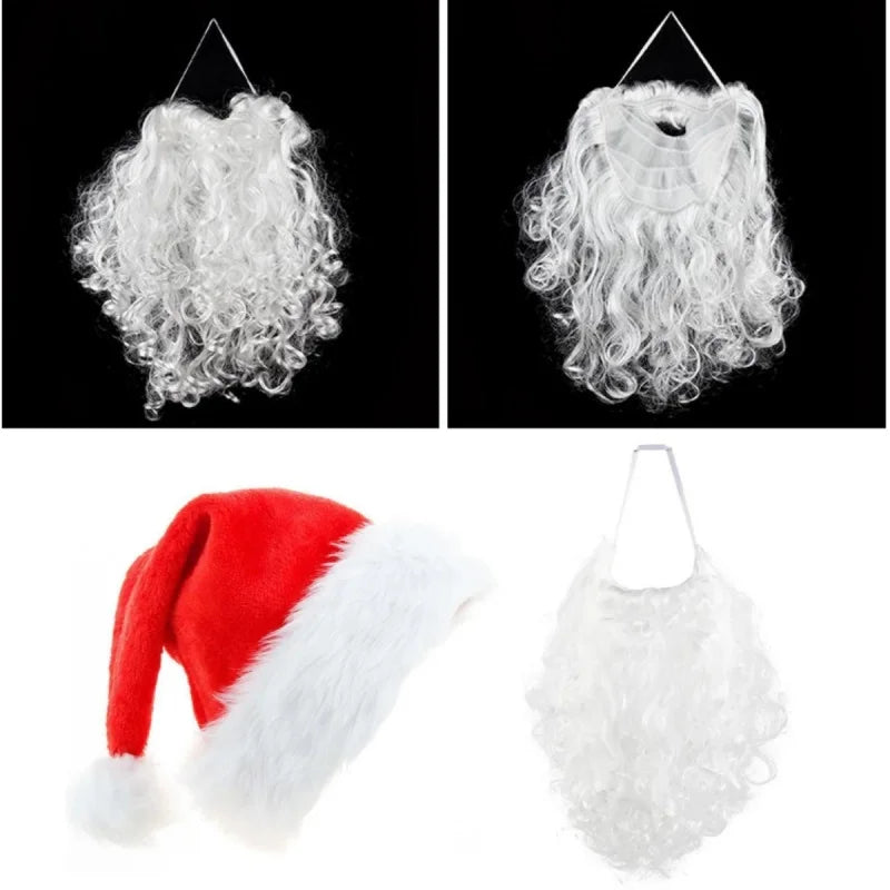 Santa Beard Christmas Costume Set,3pcs/set (Santa Claus Fake Long Beard and Hat,Storage Bag),Santa Beard Costume Accessories