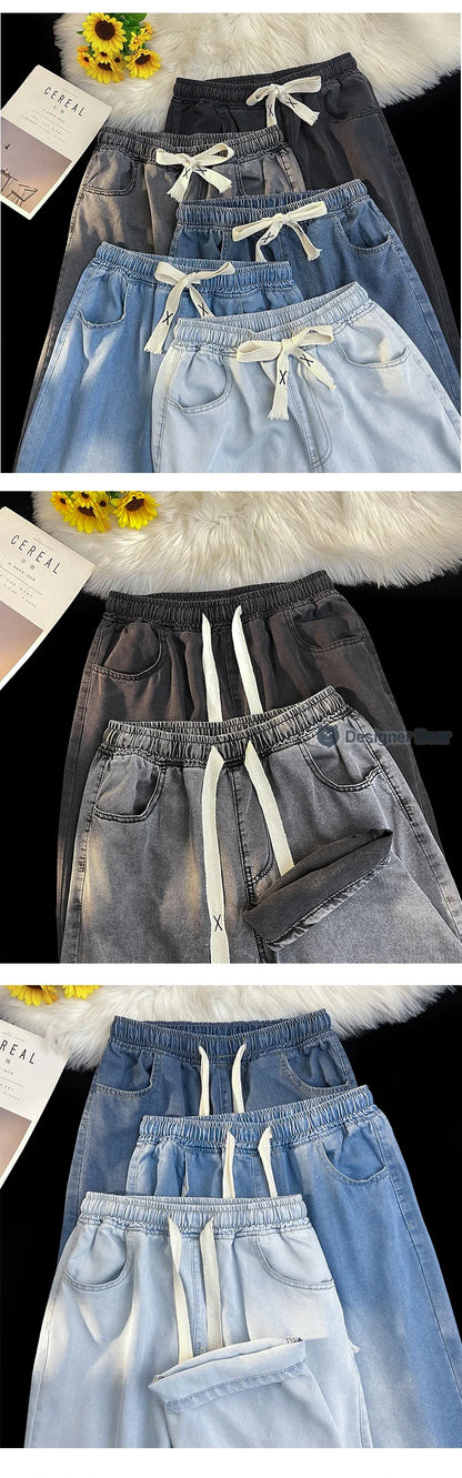 2026 New Spring Summer Men's Baggy Jeans Lyocell Fabric Wide Leg Pants Drawstring Trousers Male City Boy Plus Size S-4 5XL Y2K