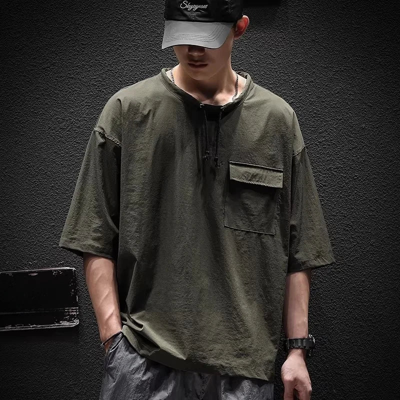 Men's Summer Thin Short Sleeve T-Shirt Ice Silk Quick Dry Large Size round Neck Sport Loose Casual Workwear Breathable Sweat ...
