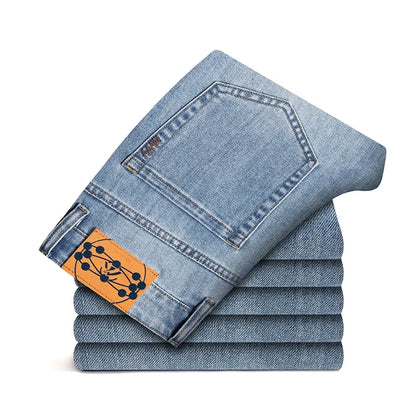 New Summer 98% Cotton Men's Business Casual Jeans Straight Soft Stretch Fabric Baggy Denim Pants Male Brand Trousers