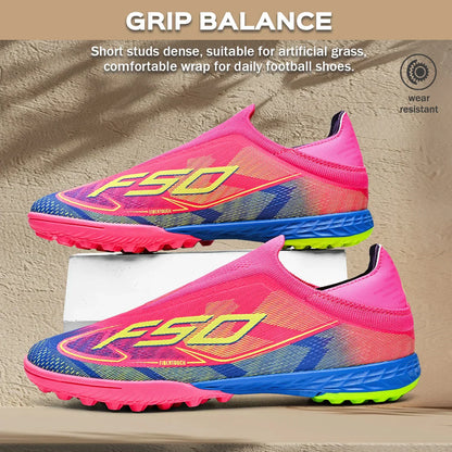 Professional Training TF Soccer Shoes for Men Women Kids PU+Fabric Breathable Wear-Resistant Rubber Sole
