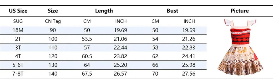 Moana Dress Kids Girls Children Cosplay Princess Birthday Carnival Party Costume with Necklace Flower Set Summer