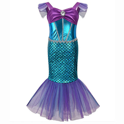 Summer Girl Mermaid Dress For Children Birthday Party Princess Cosplay Costume Ariel Halloween Fantasy Dress Summer Elegant Gown