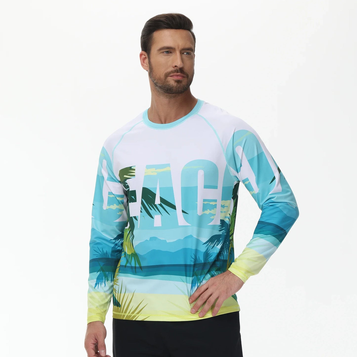 Men's Summer Fishing Shirt for Beach Vacation Swimming T-shirt, Quick-dry UPF 50+ Rash Guard Breathable Top for Board Sports