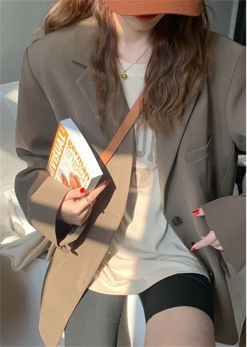 2025 New Spring Summer Elegant Office Lady Coat Loose Solid Thin Long Sleeved Women Blazer All-Match Casual Jacket