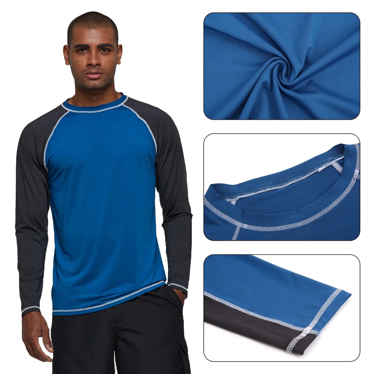 Men's Long Sleeve Swim Shirts Rashguard UPF 50+ UV Sun Protection Shirt Athletic Workout Running Hiking T-Shirt Swimwear