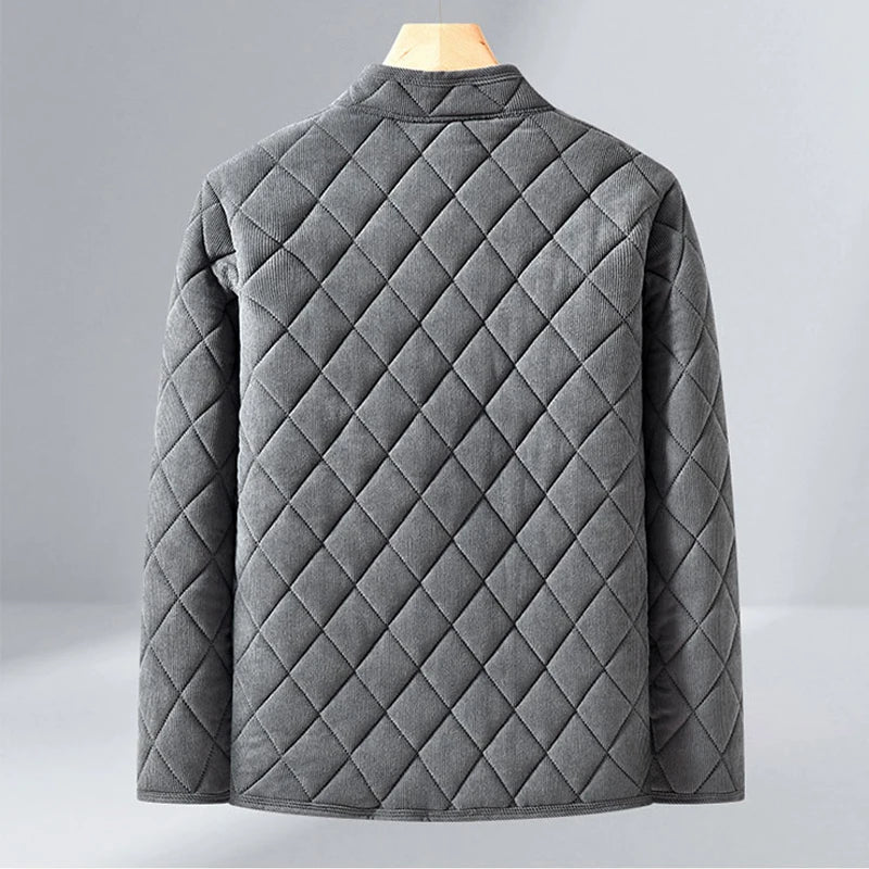 Mens Winter Jacket Windproof Thickened Padded Jacket Casual Diamond Warm Fleece Lined Coat Middle-Aged Dad's Solid Outdoor Wear